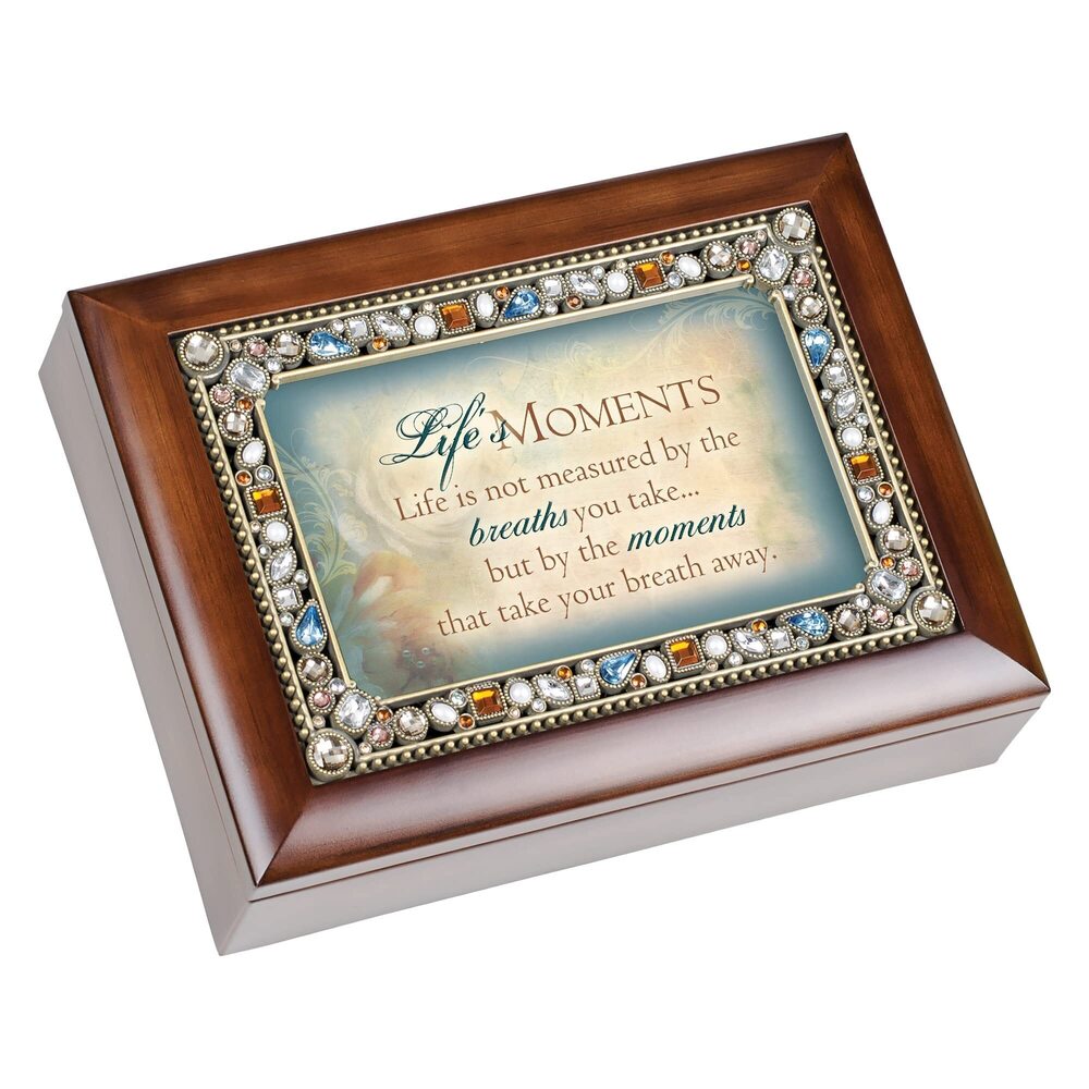 7536 Life Measured by Moments Woodgrain Jeweled Music Box Plays Wonderful